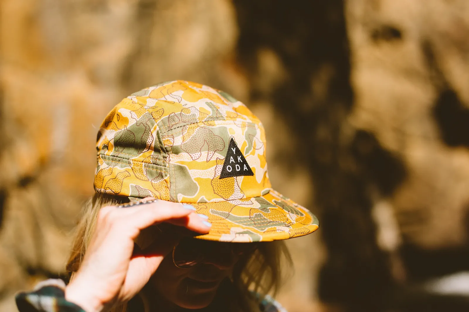 Yakoda Supply Desert Camo Sublimated Interior Woven Label Screen Printed Seam Covers Woven Clamp Tag Custom Running Cap Hat by Anthem Branding 1