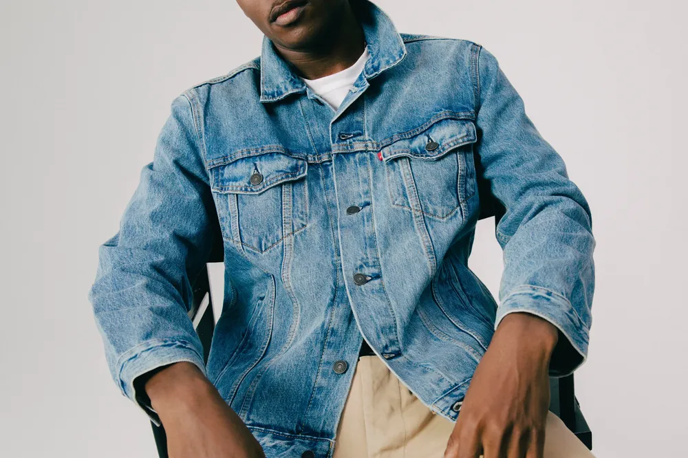 Mens screen printed jean jacket by anthem branding