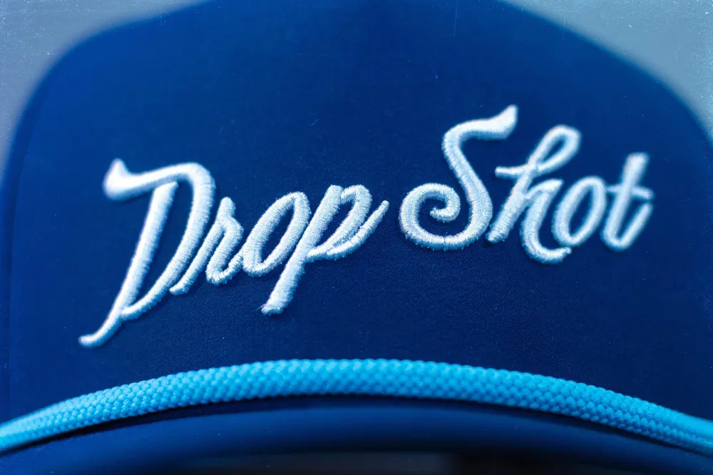 Drop Shot Performance Trucker Hat Navy Blue 3 D Puff Embroidery Brim Rope by Anthem Branding 2