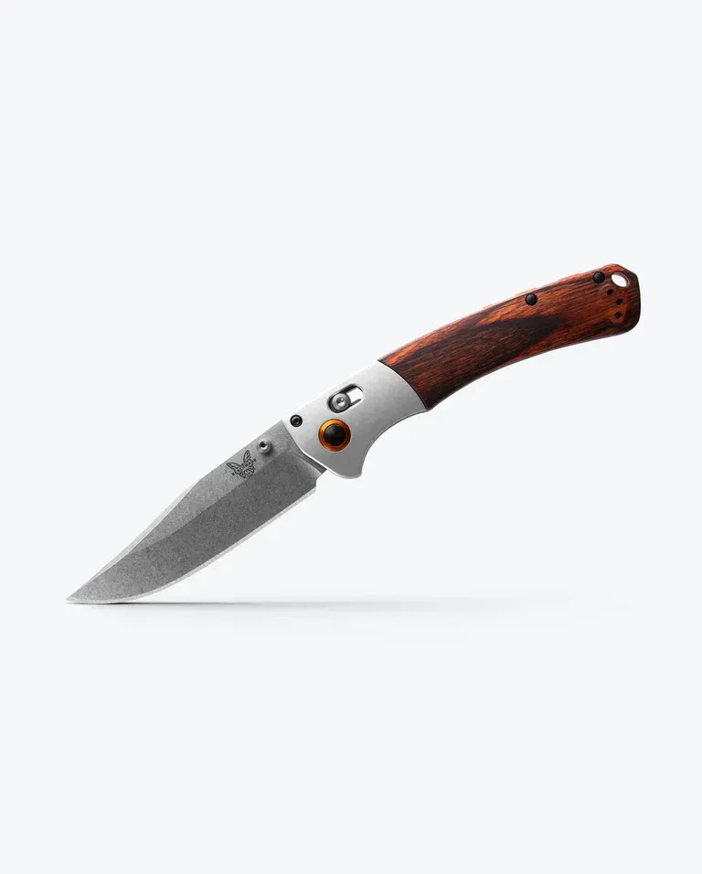 Benchmade Crooked River Gray Aluminum Wood Clip point knife by anthem branding