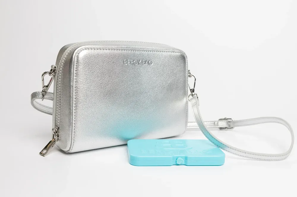 Insulated cosmetic clutch metalic silver by bergy bag by anthem branding