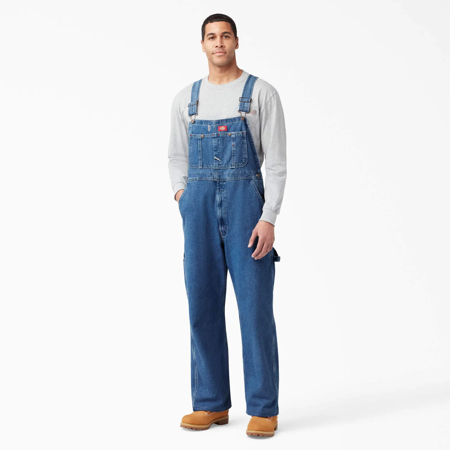 Dickies stonewashed indigo bib overalls by anthem branding