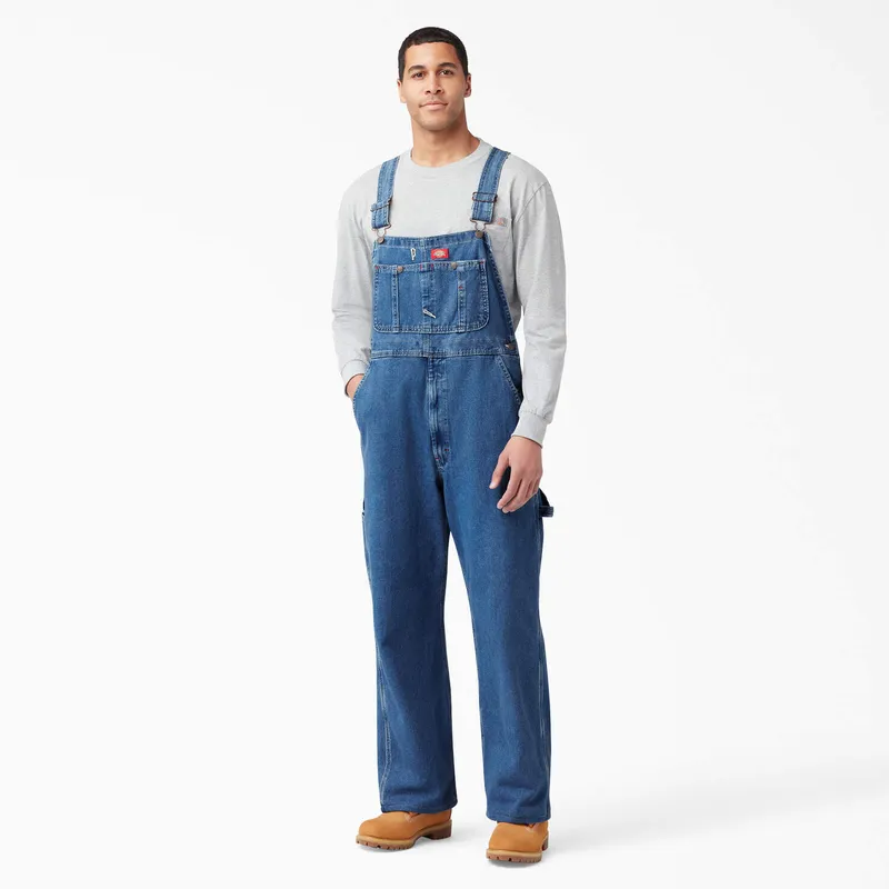 Dickies stonewashed indigo bib overalls by anthem branding