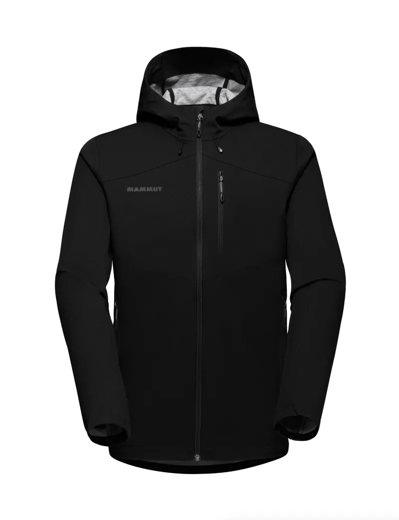 Custom mammut softshell hooded jacket black by anthem branding