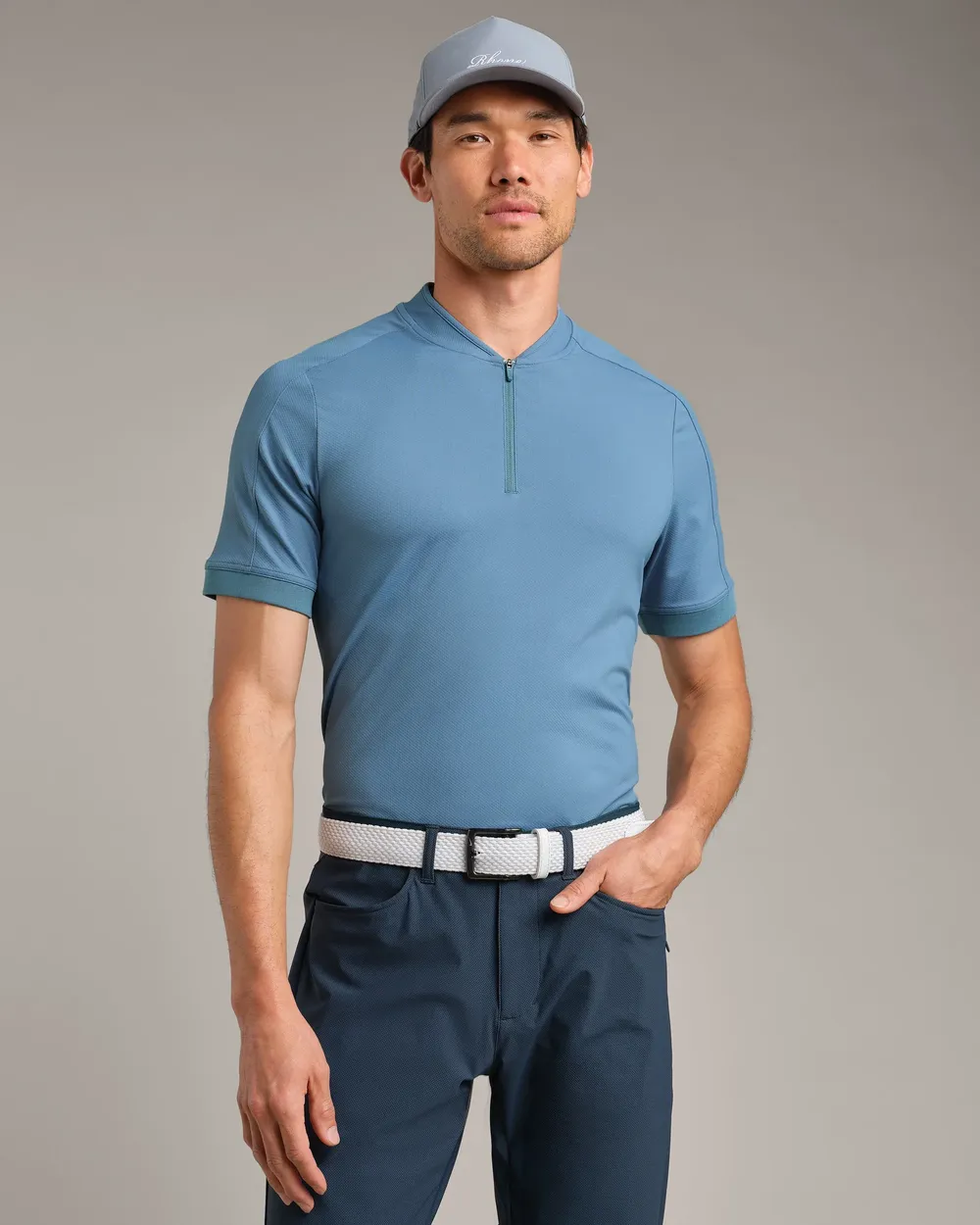Rhone mens Momentum Tech Bomber Collar Polo by anthem branding