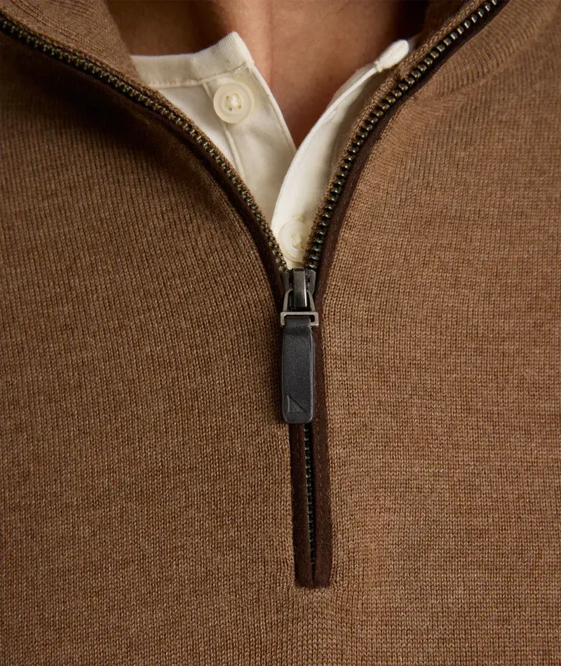 BELGUARDO UNTUCKIT 41667 Tan SOLID QUARTER ZIP DARK CAMEL 3