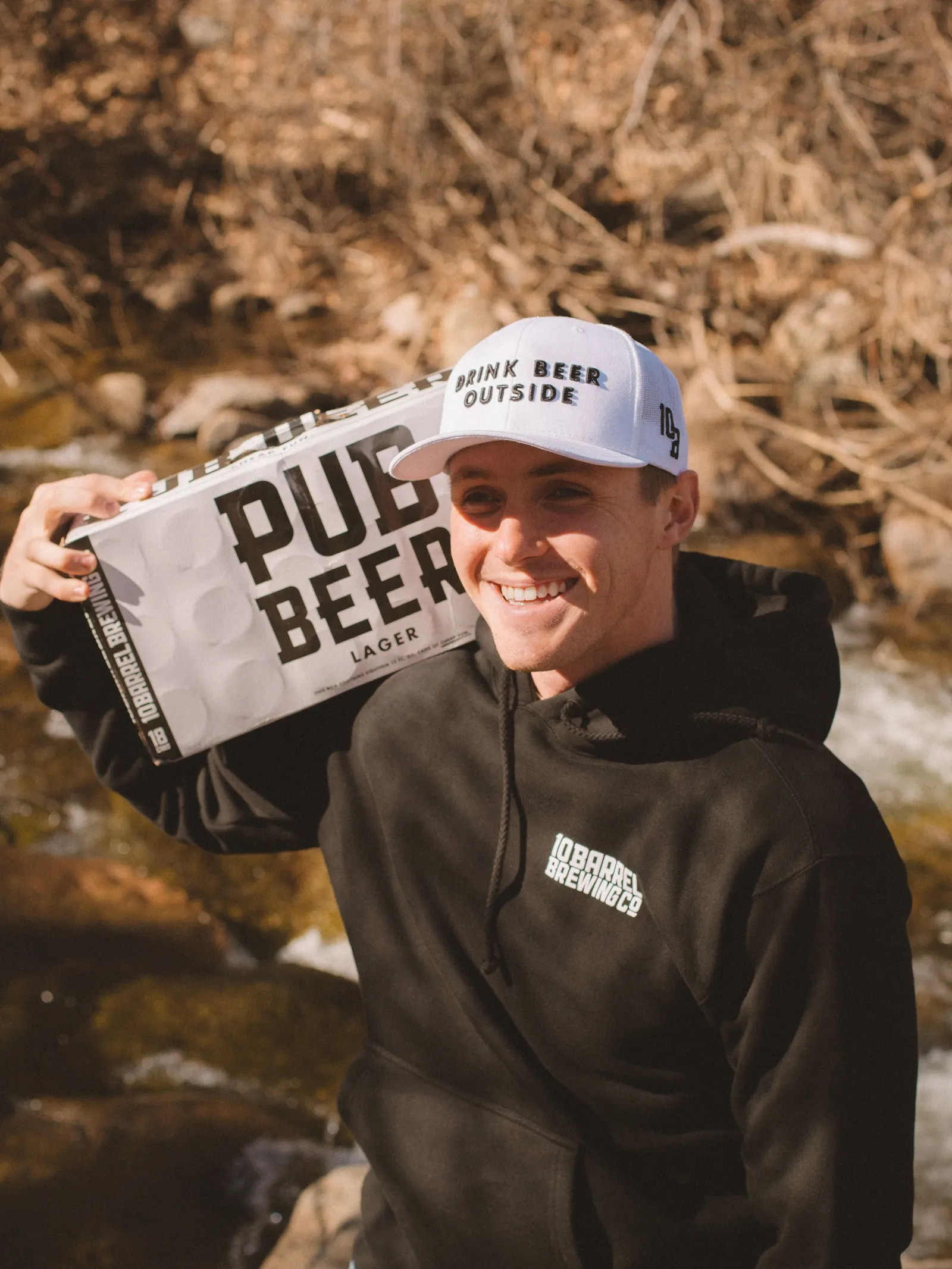 10 barrel pub beer hoodie white trucker hat by anthem branding lifestyle 4