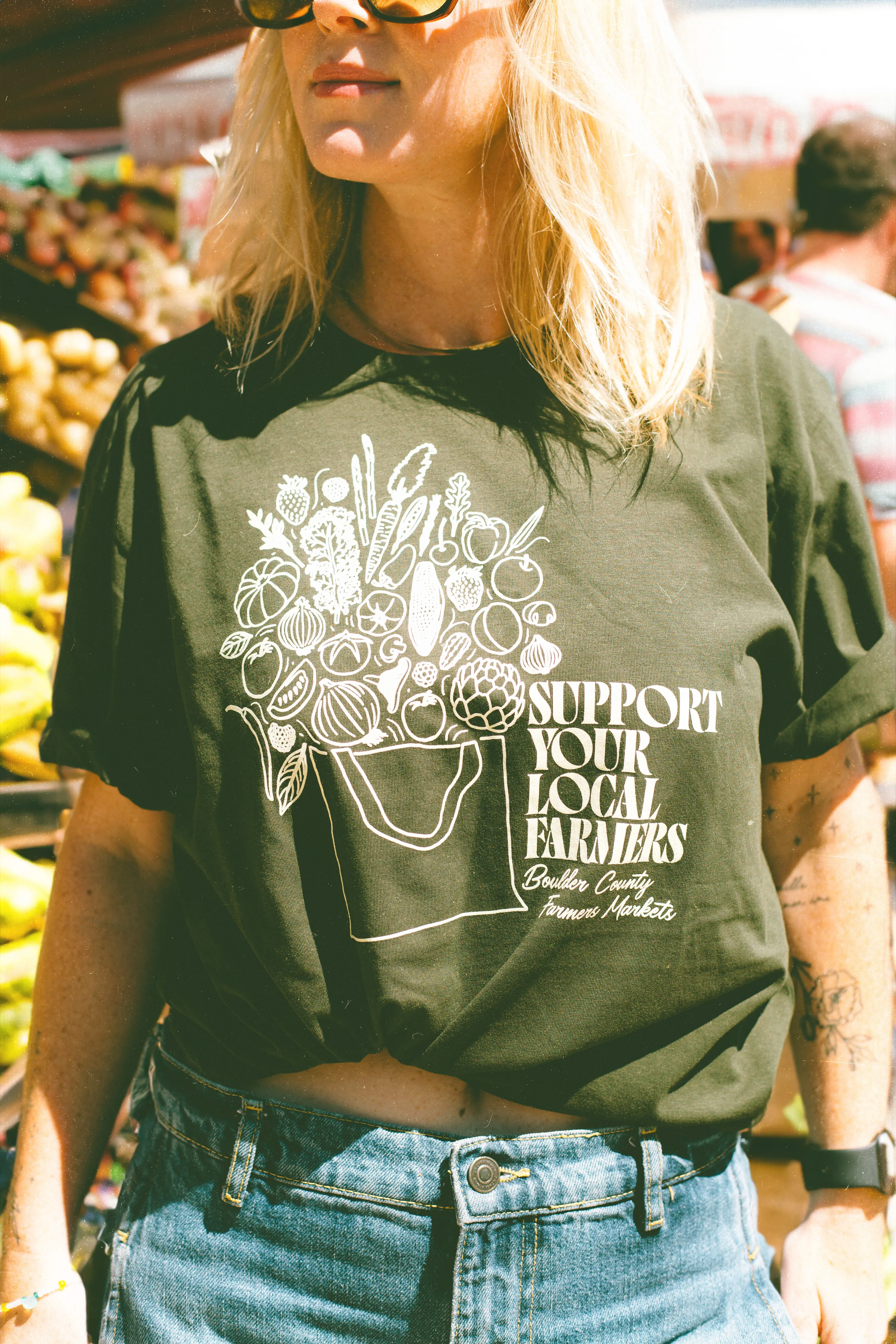Boulder County Farmers Market Support Your Local Farmers Screen Print T Shirt by Anthem Branding 1