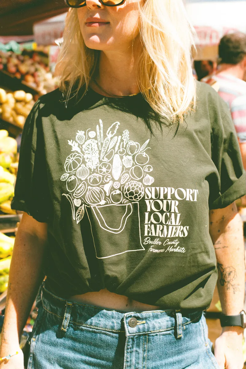 Boulder County Farmers Market Support Your Local Farmers Screen Print T Shirt by Anthem Branding 1