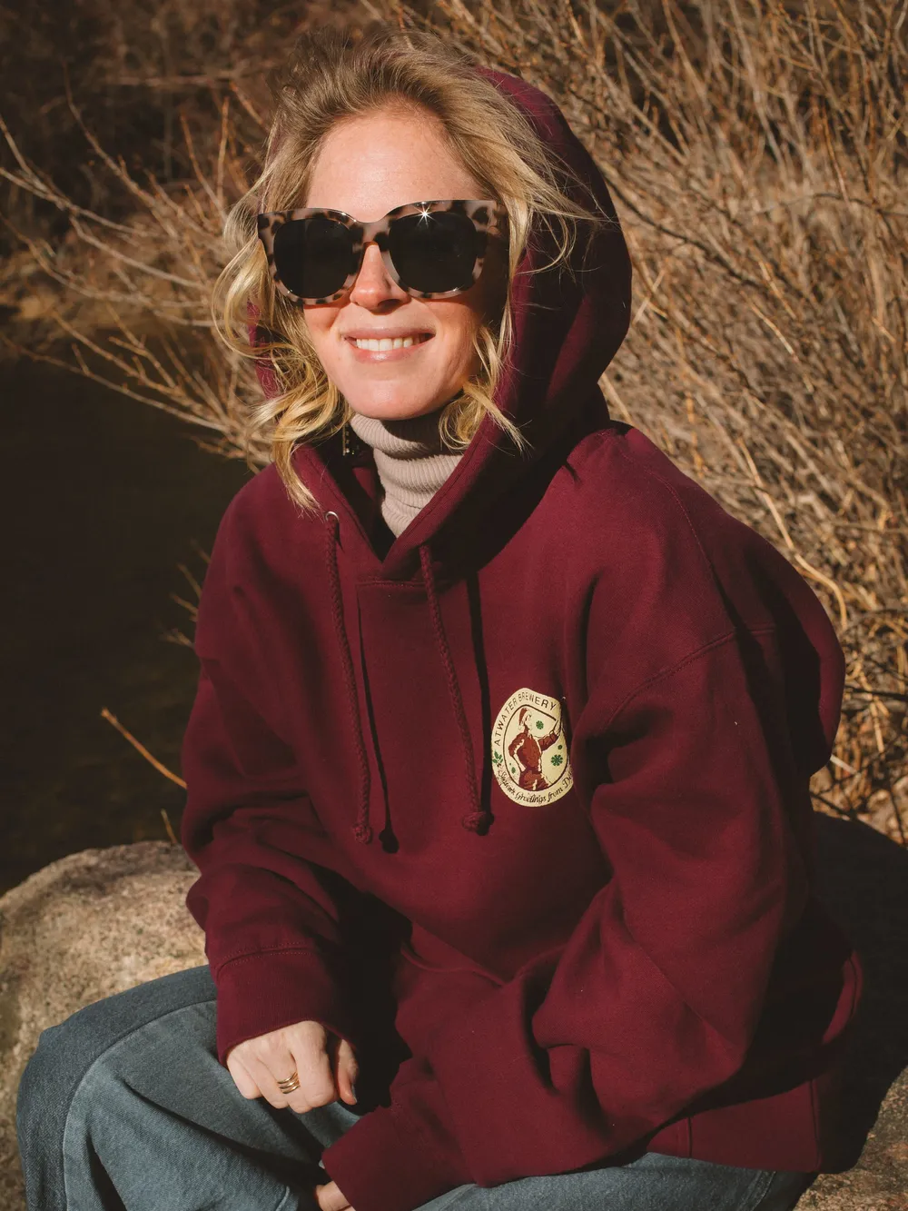 Atwater brewery burgandy hoodie by anthem branding lifestyle 1