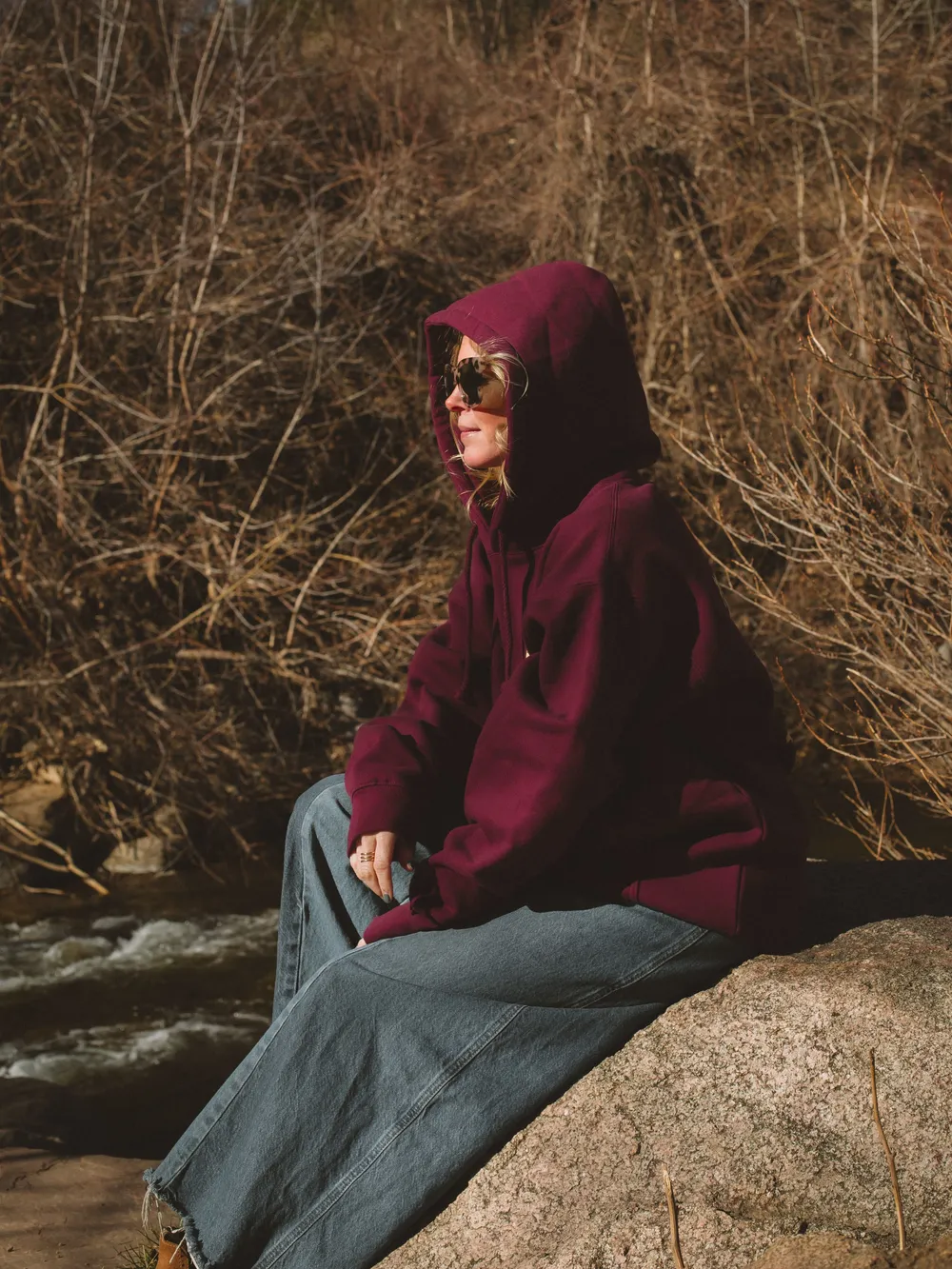 Atwater brewery burgandy hoodie by anthem branding lifestyle 3