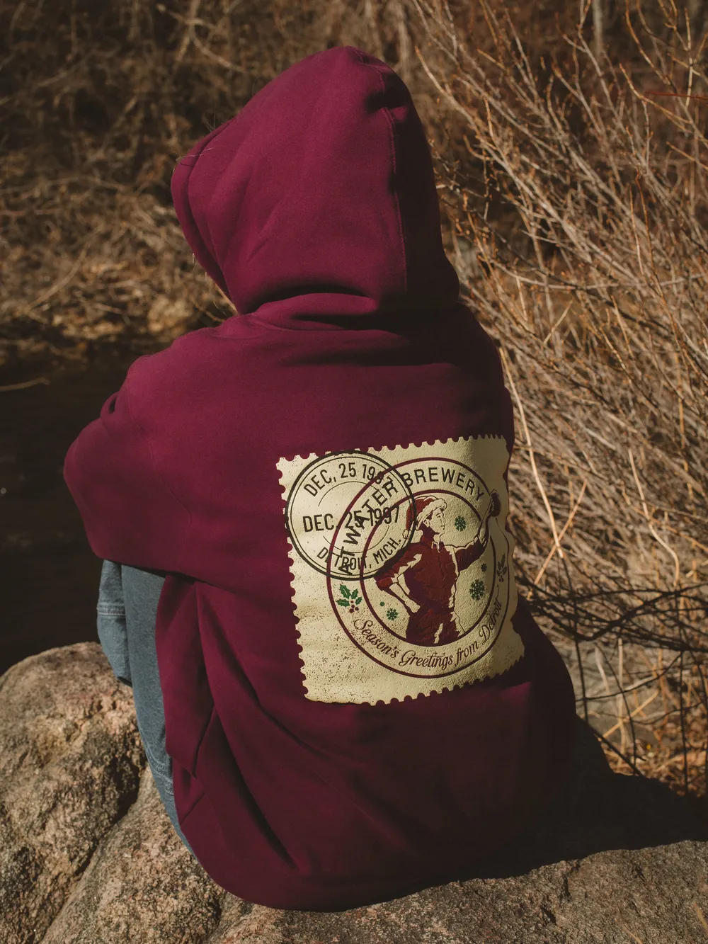 Atwater brewery burgandy hoodie by anthem branding lifestyle 8