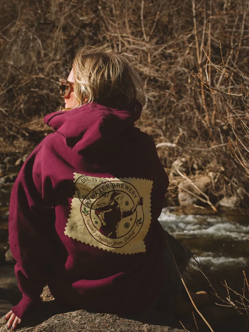 Atwater brewery burgandy hoodie by anthem branding lifestyle 9