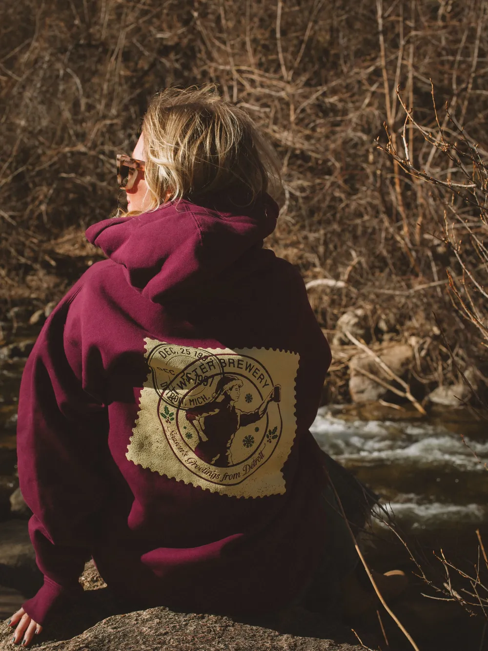 Atwater brewery burgandy hoodie by anthem branding lifestyle 9