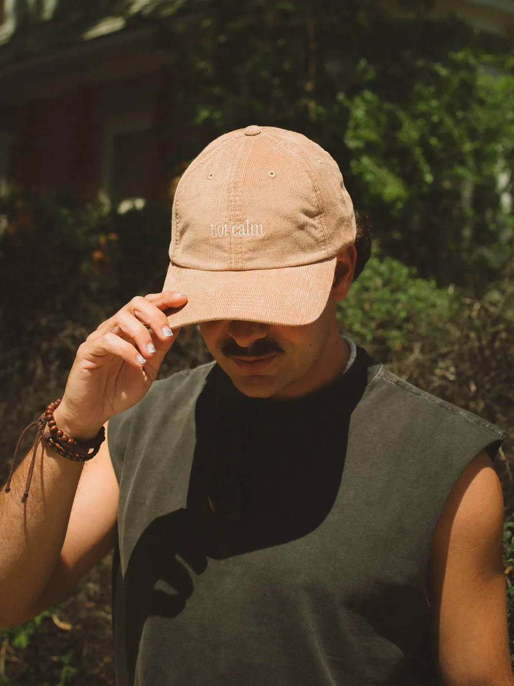 Calm khaki corduroy dad hat by anthem branding 1