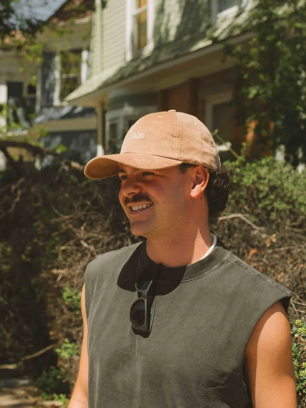 Calm khaki corduroy dad hat by anthem branding 2