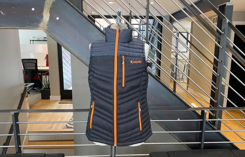 Carrot custom down vest anthem branding