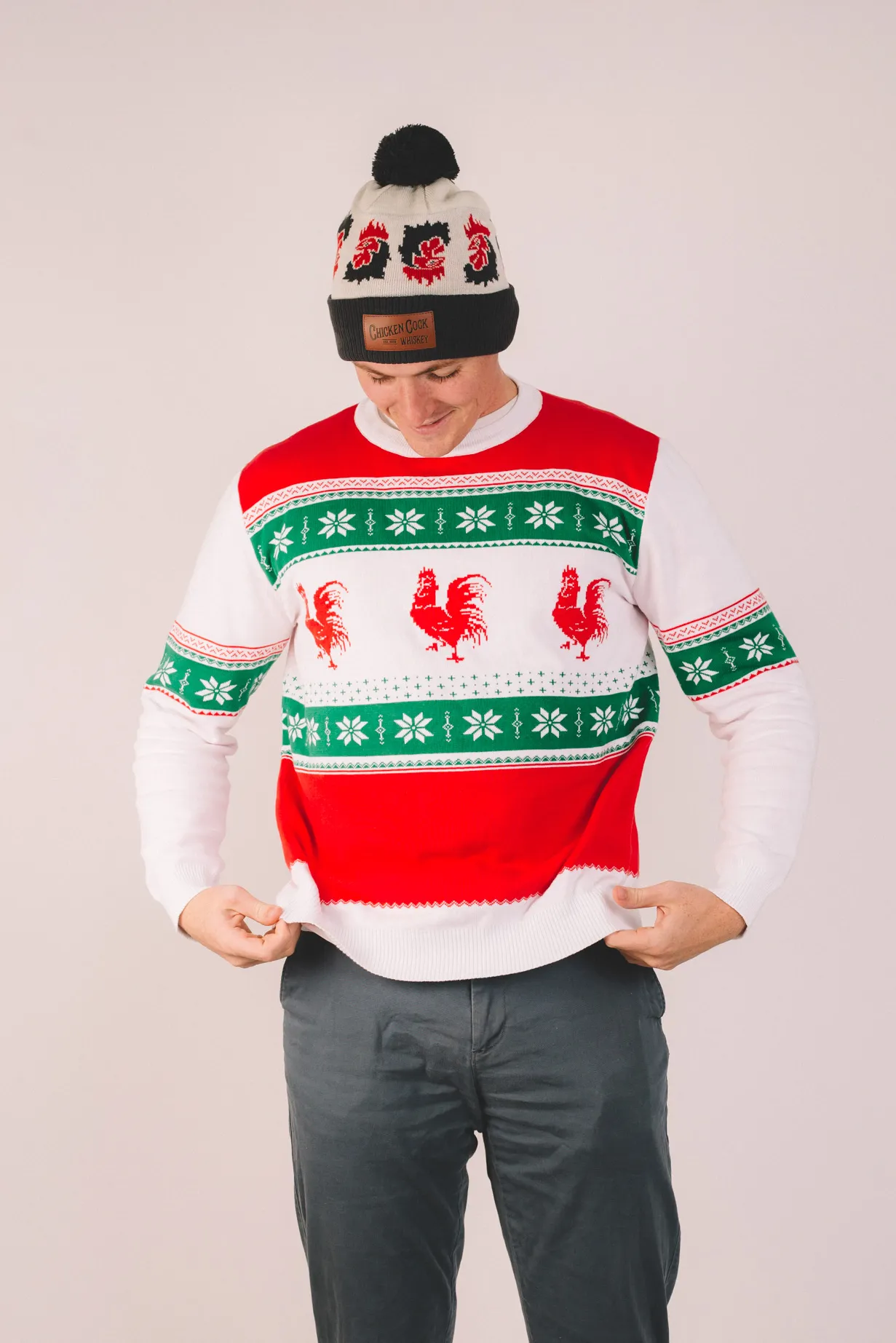 Chicken cock whiskey holiday sweater by anthem branding 3