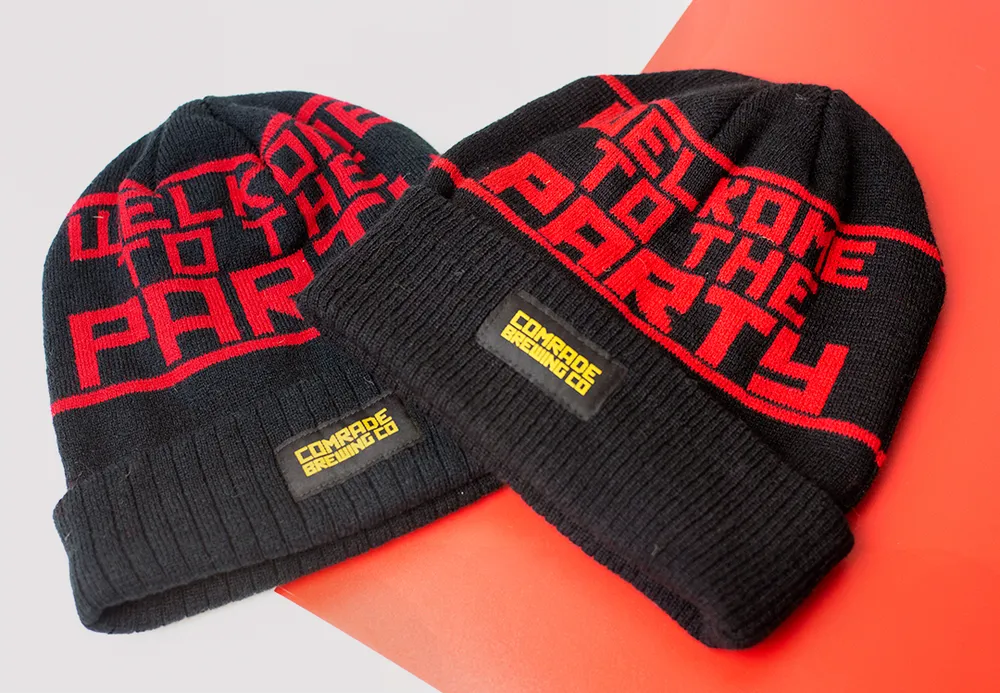 Custom beanie for Comrade brewing by anthem branding