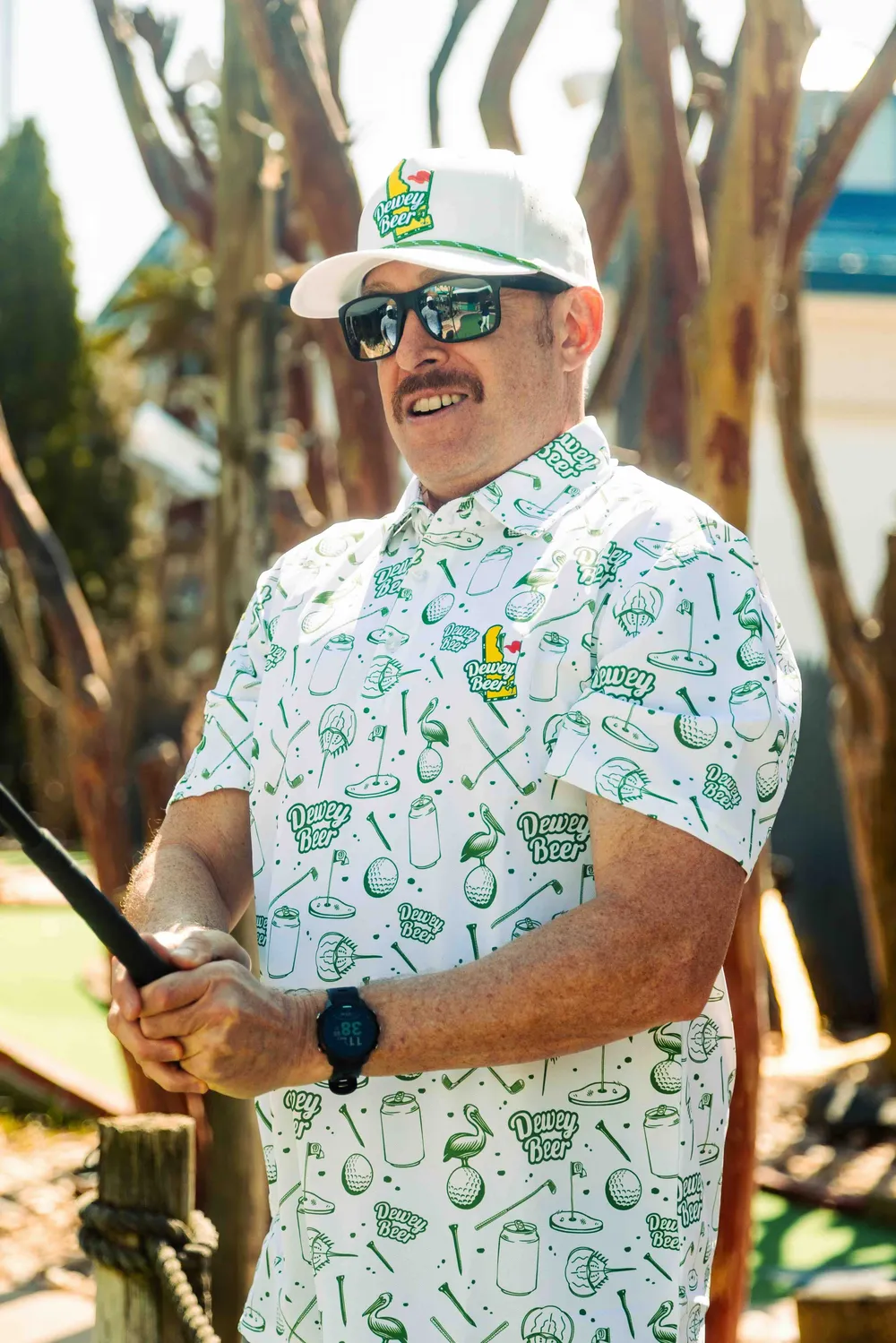 Dewey beer golf polo and golf hat by anthem branding