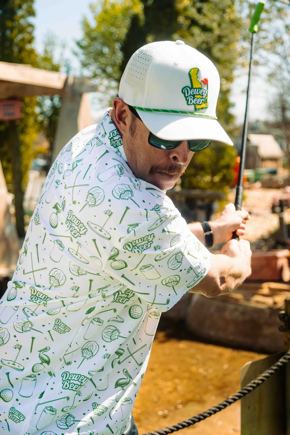 Dewey beer golf polo and hat by anthem branding
