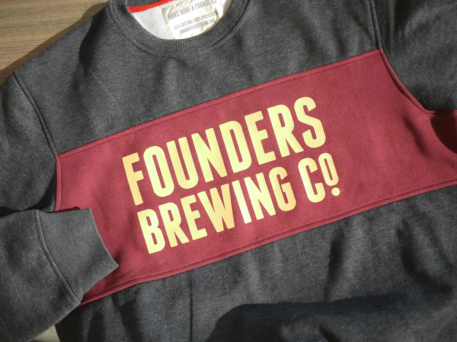 Founders Brewing Co Crew Screen Printed Sweatshirt closeup 1
