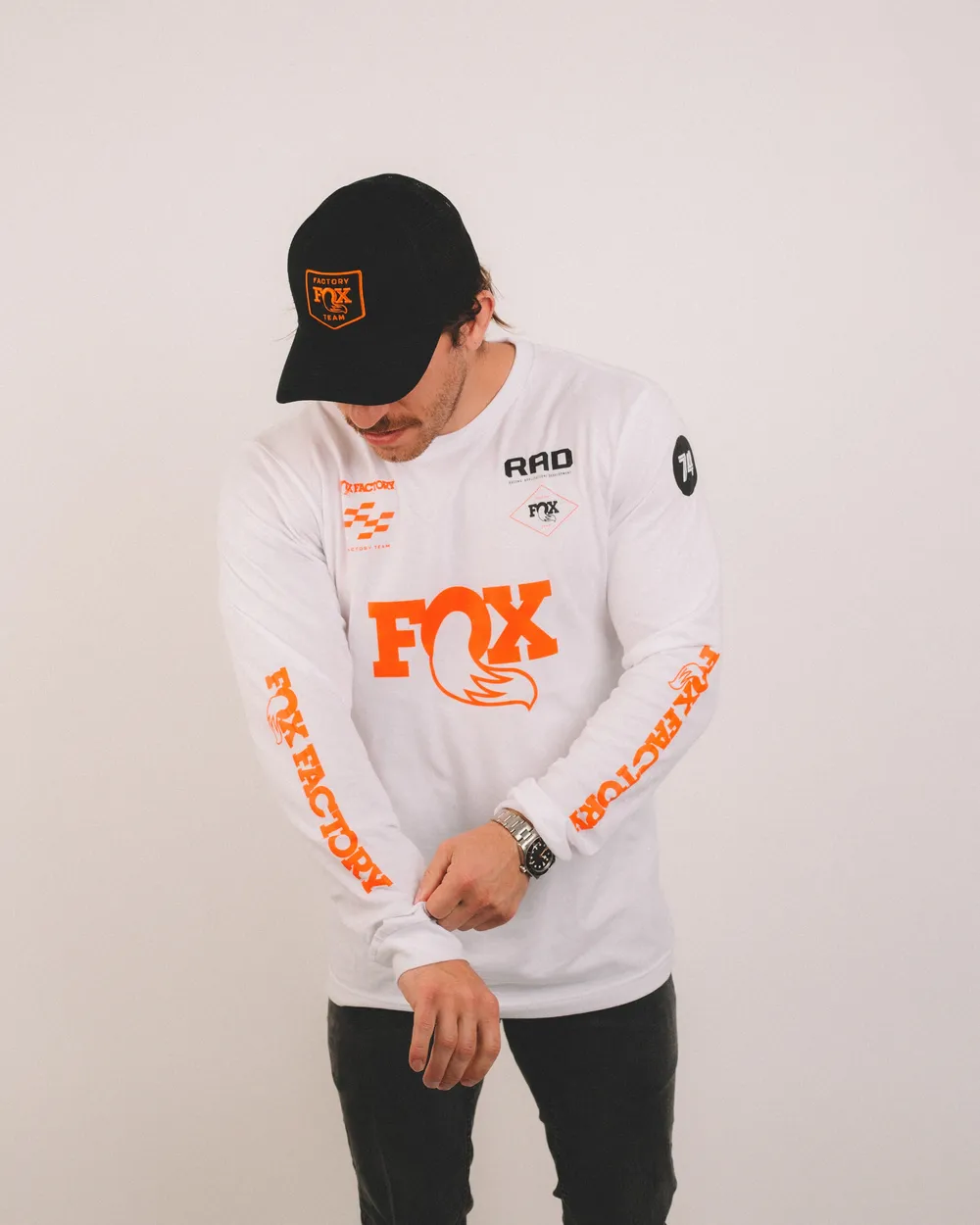 Fox white orange sprint tee x throwback black hat by anthem branding 3