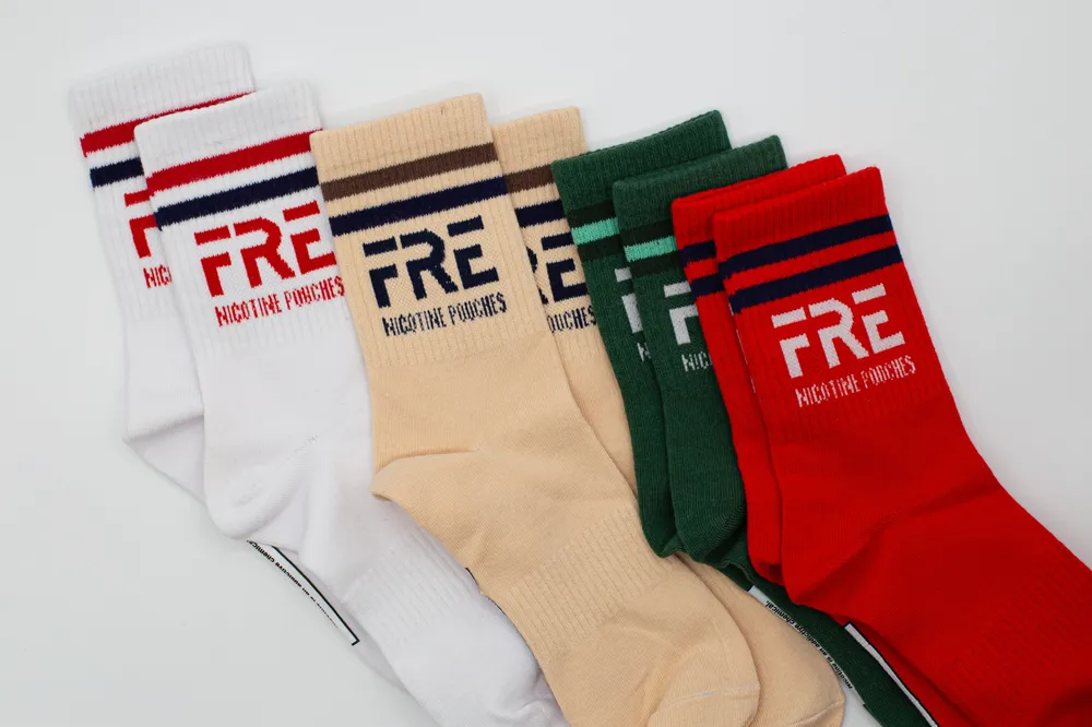 Fre nicotine color socks by anthem branding 2