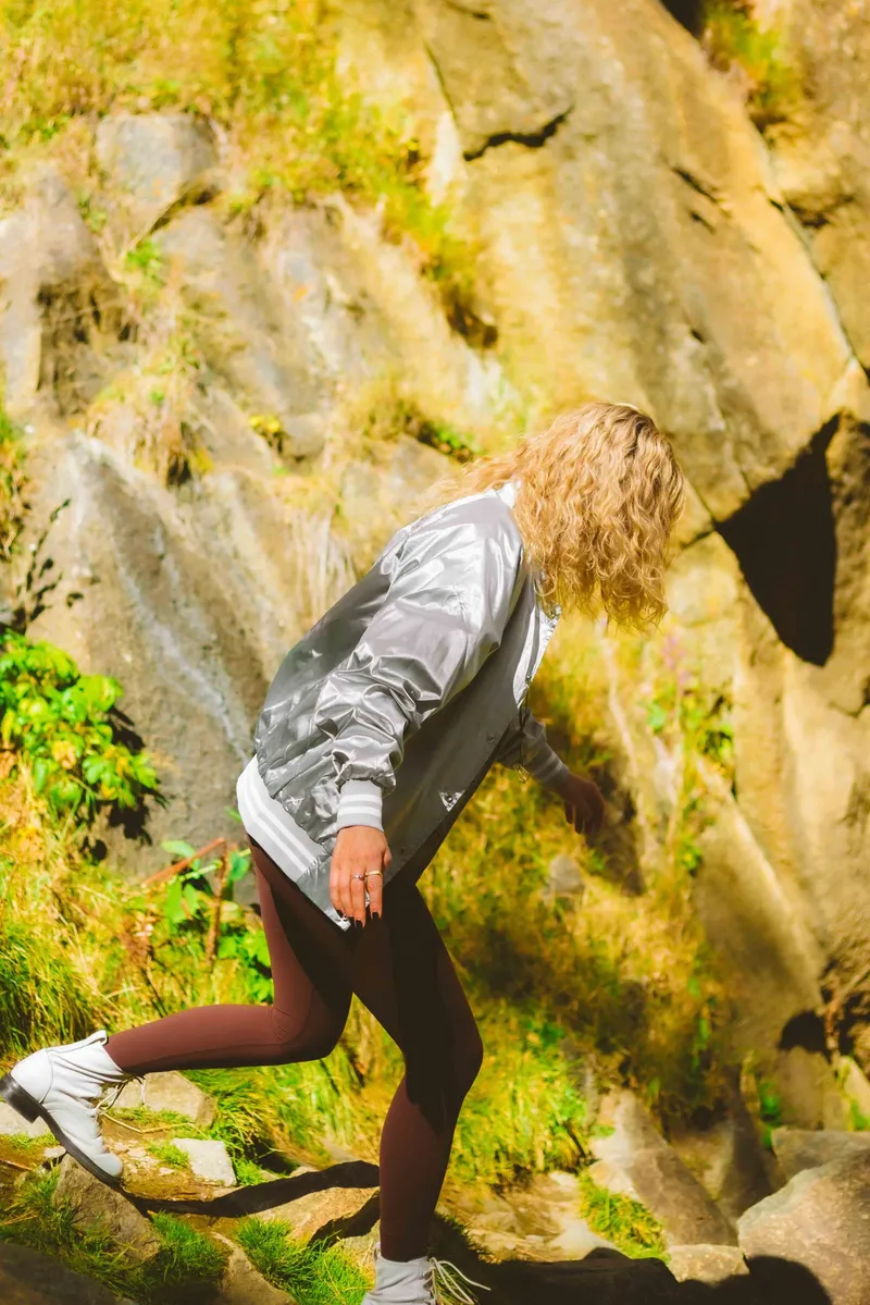I And Love And You Heat Transfer Silver Satin Bomber Jacket by Anthem Branding