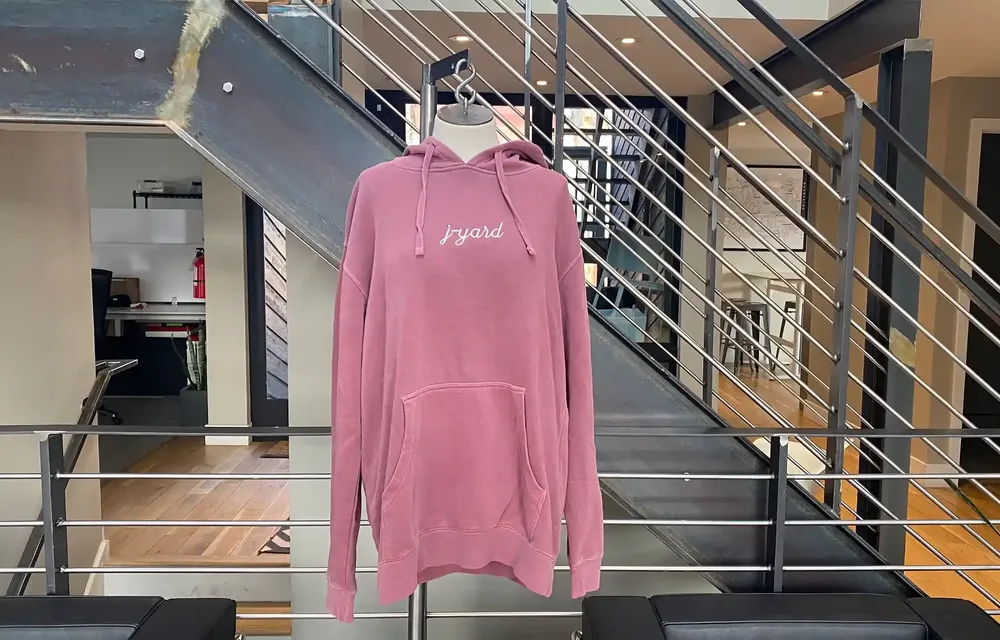 Embroidered j yard pigment dyed hoodie anthem branding