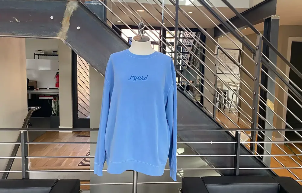 Embroidered pigment dyed crew neck sweatshirt for j yard anthem branding