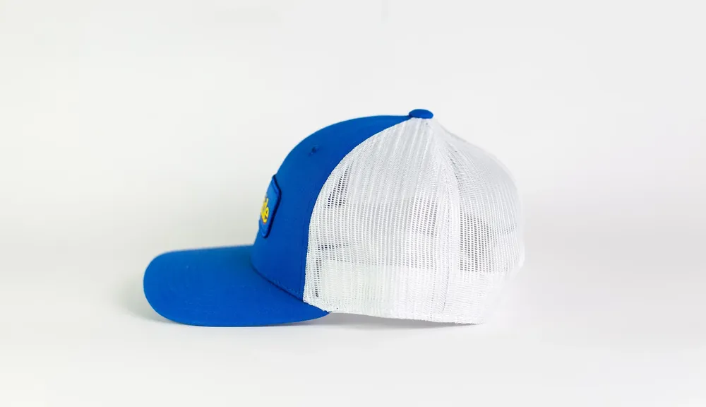 Outdoor Interactive Blue Mesh Trucker Left Side by Anthem Branding