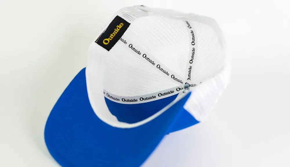 Outdoor Interactive Blue Trucker Mesh Hat Interior Details by Anthem Branding