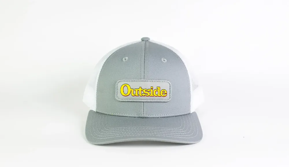 Outdoor Interactive Grey Mesh Trucker Hat Front by Anthem Branding