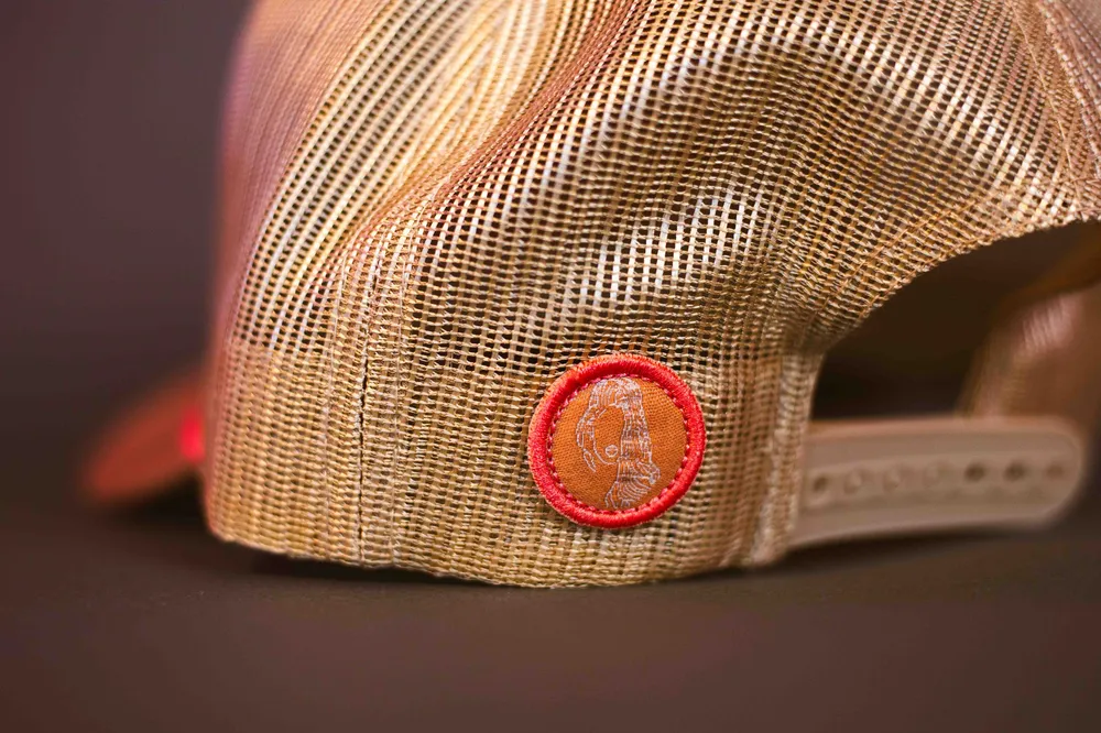 Petalouda Custom Surf Trucker Hat Clay Cream by Anthem Branding Woven Patch