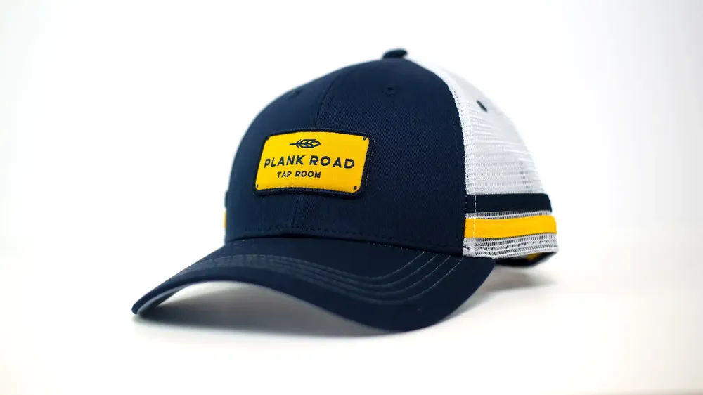 Plank Road Taproom Custom Trucker Hat Embroidered Center Label by Anthem Branding