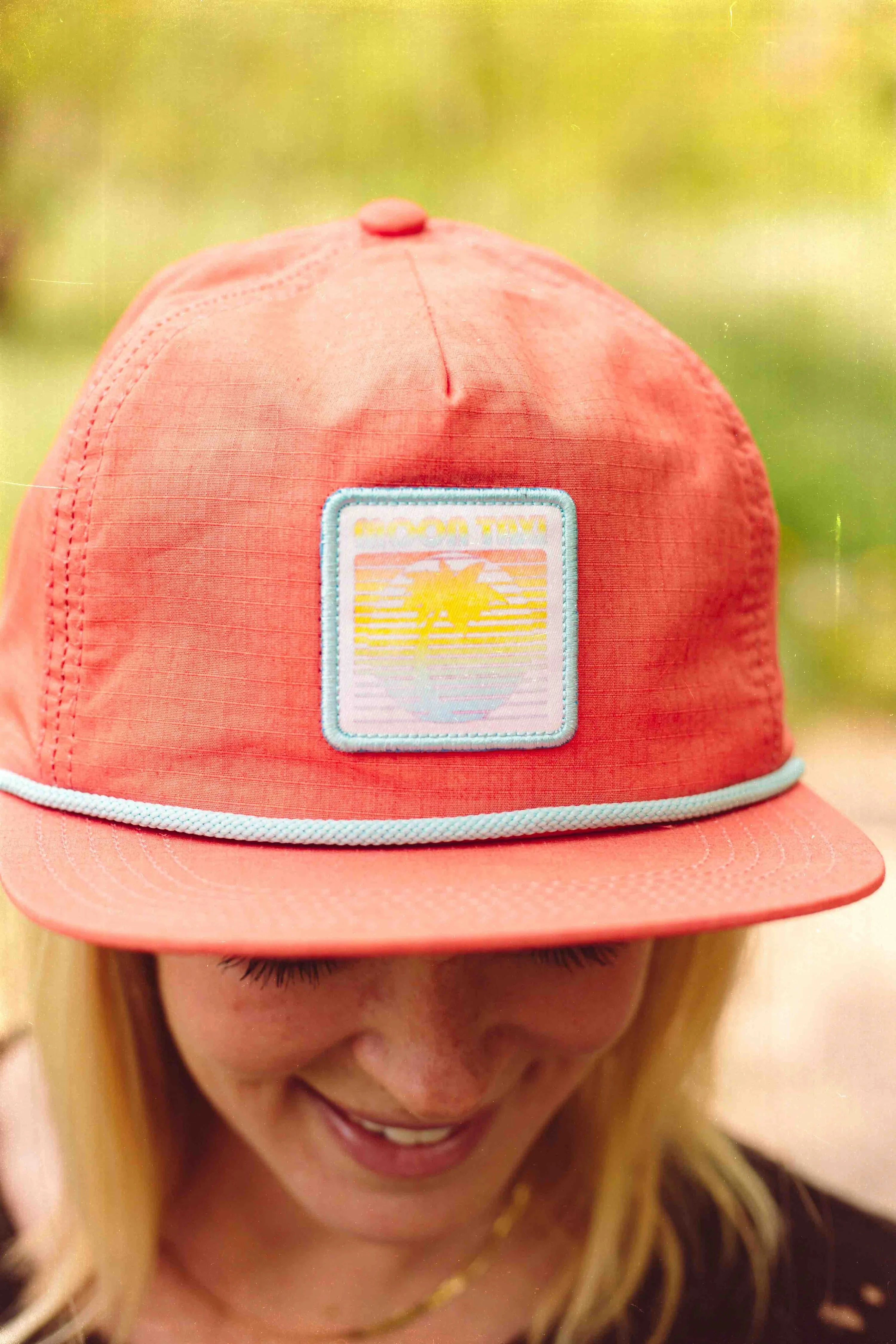 Rainbox Pastel Pink Sublimated Patch Merrowed Edge Brim Rope Woven Clamp Tag Interior Label Printed Interior Taping Custom Grandpa Hat by Anthem Branding 2