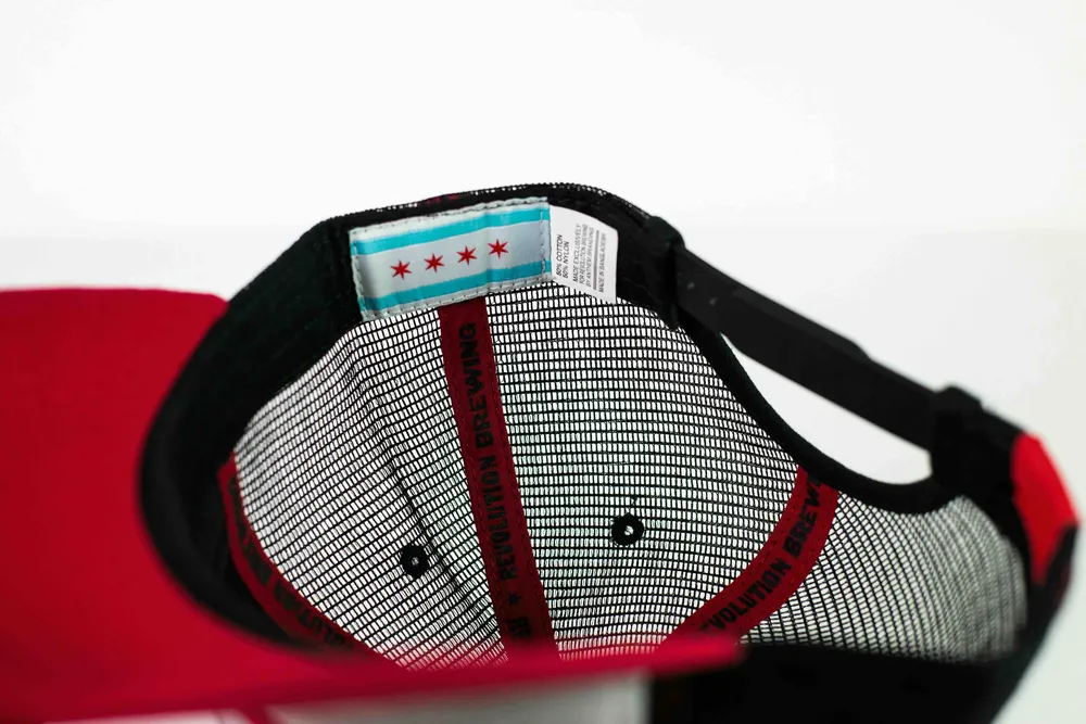 Curved Brim Trucker Hat Interior Details for Revolution Brewing by Anthem Branding