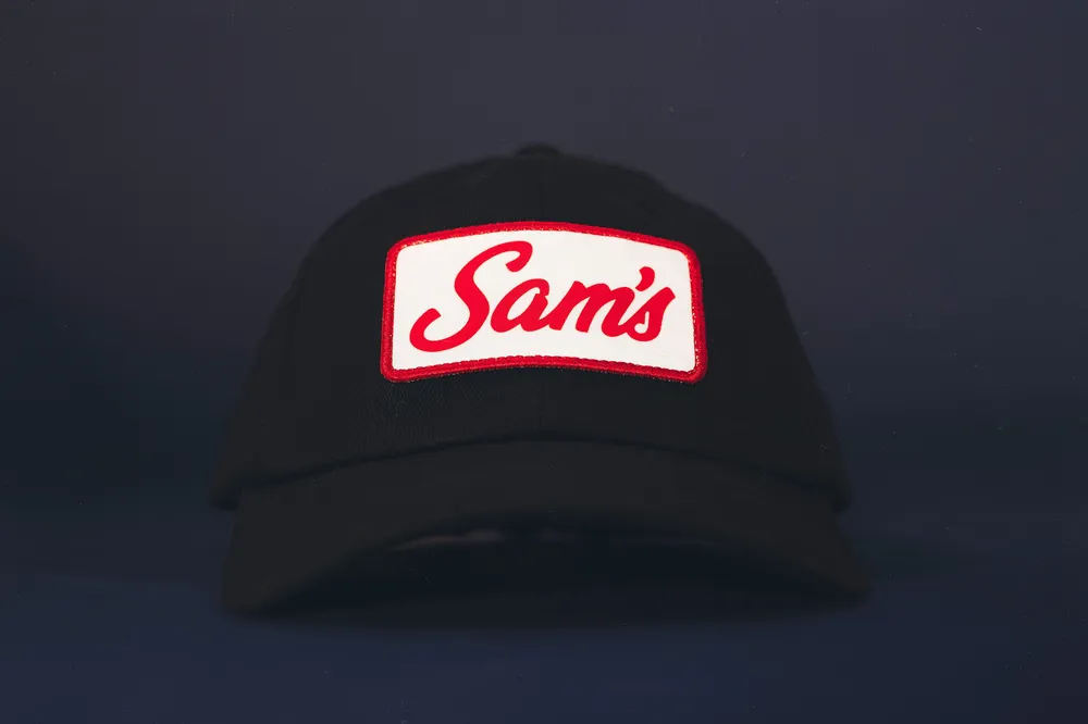 Sams Hats Black Trucker Hat 5 Panel Trucker Front by Anthem Branding