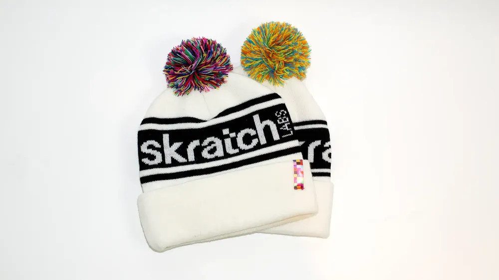Skratch Labs Custom Multi Colored Pom Beanies White by Anthem Branding