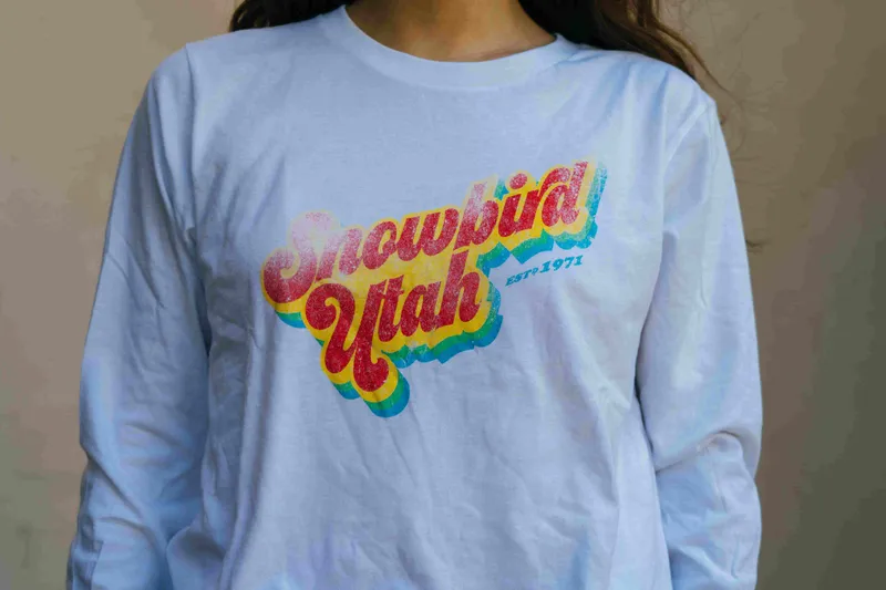 Snowbird screenprinted white t shirt anthem branding