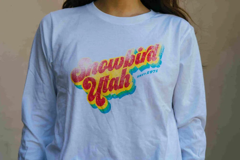 Snowbird screenprinted white t shirt anthem branding