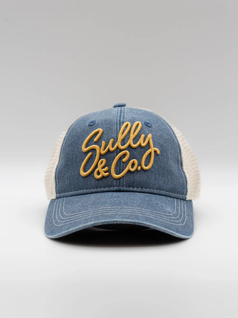 Sully and co 5 panel dad trucker hat blue off white by anthem branding 1