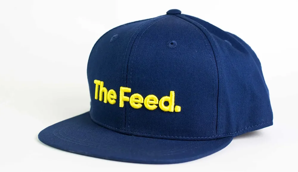 The Feed Navy Camper Hat Yellow 3 D Logo for by Anthem Branding