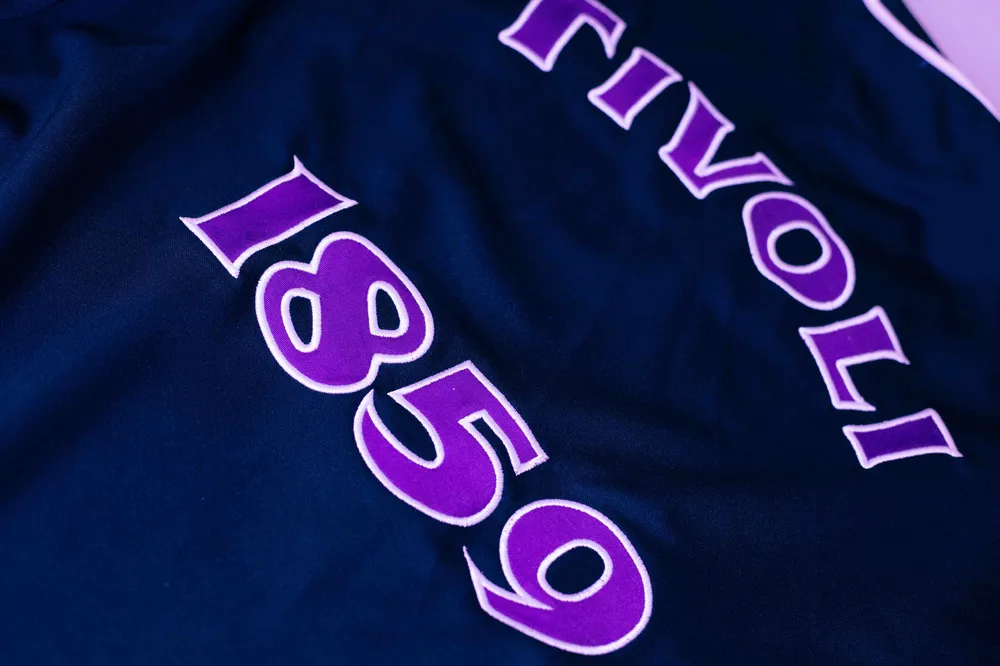 Tivoli Brewing Custom Baseball Jersey Back Tackle Twill Text by Anthem Branding