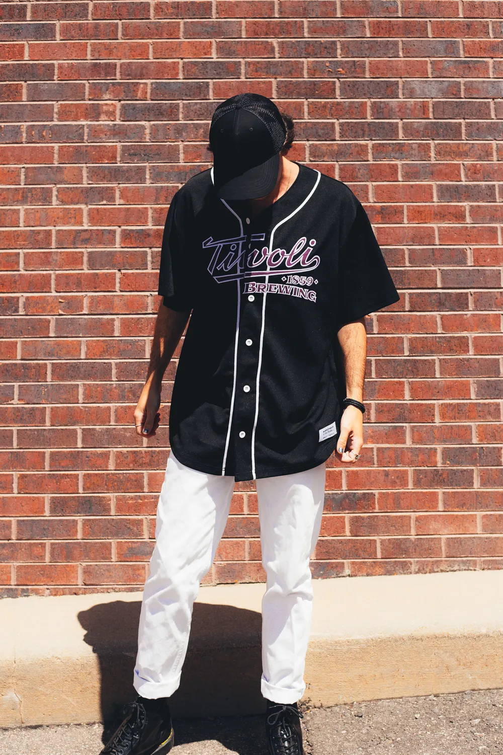 Tivoli Brewing Custom Baseball Jersey Interior Woven Label Side Seam Interior Tag Contrast Piping Tackle Twill Text by Anthem Branding