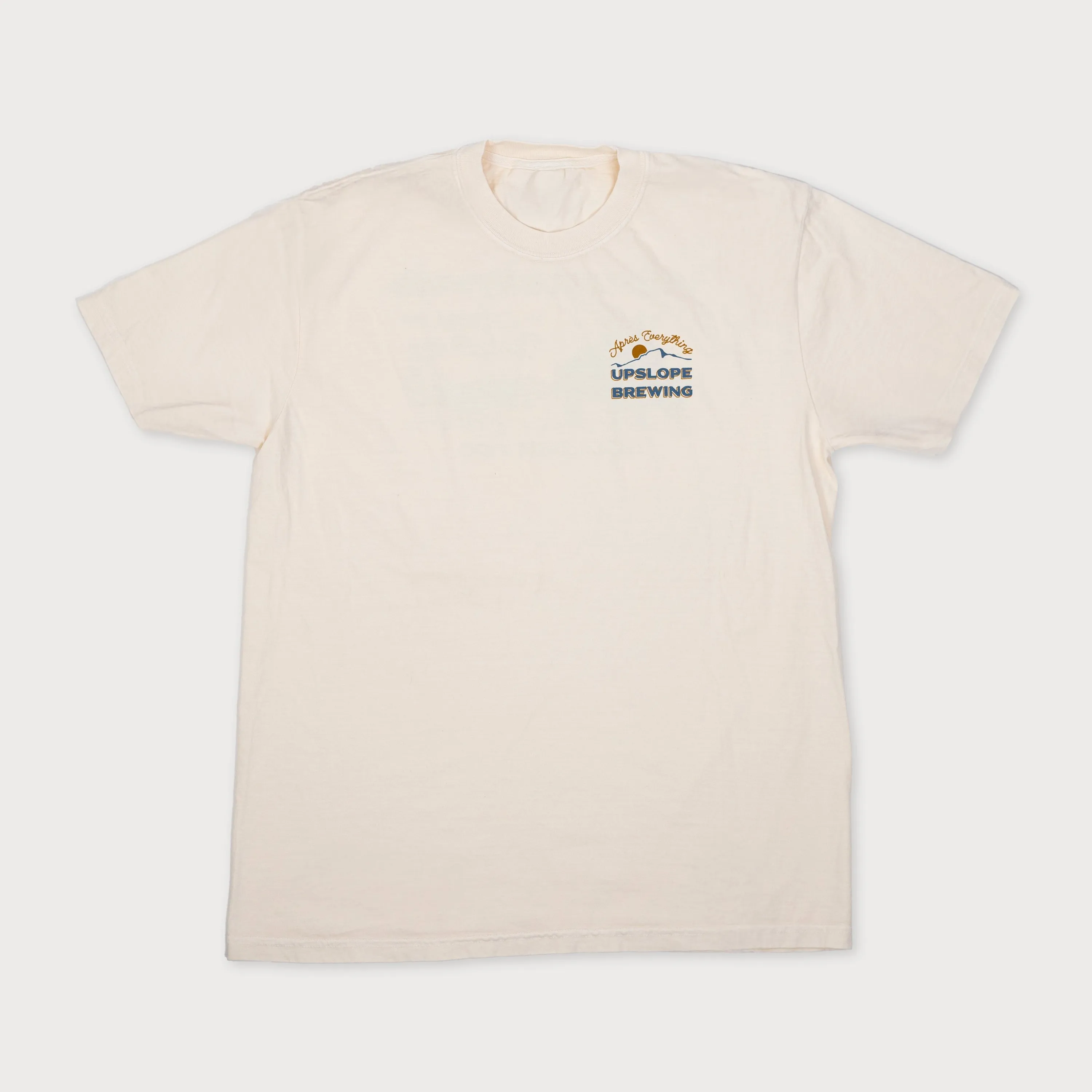 Upslope apres everything tee natural front by anthem branding