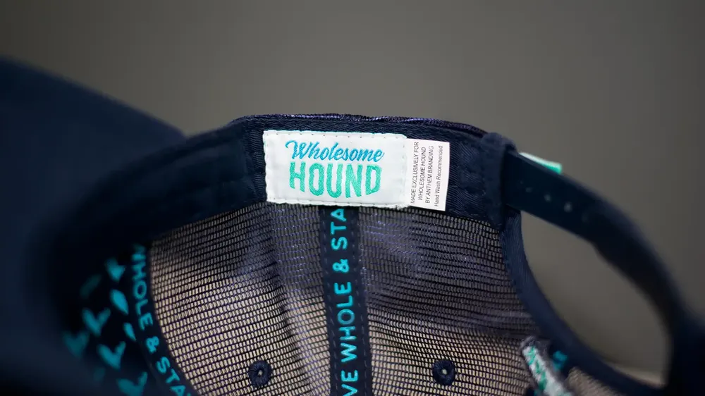 Wholesome Hound Low Profile 5 Panel Trucker Interior Sweatband Label by Anthem Branding