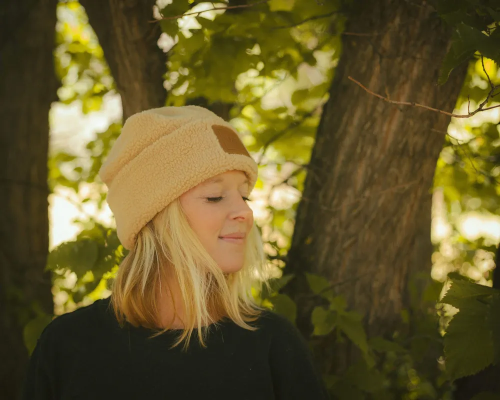 Wild rye blush sherpa beanie by anthem branding
