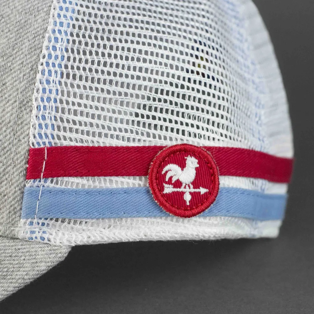 Sewn on stripes mesh adorned w embroidered round patch 1